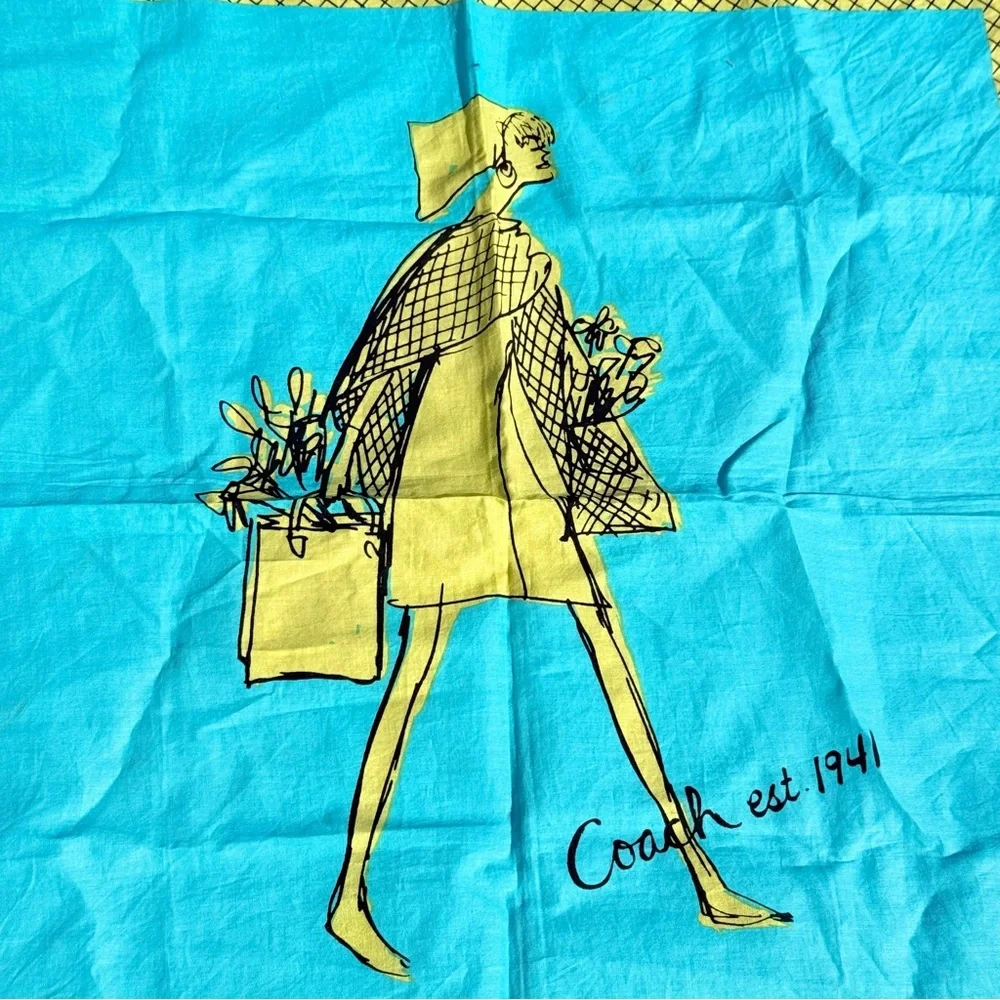 VINTAGE COACH BONNIE CASHIN BLUE & GREEN SQUARE SCARF RARE - Picture 4 of 8